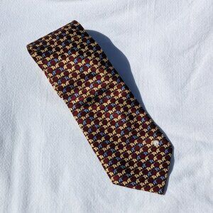 Alfred Dunhill Red Elephant Print Classic 100% Silk Tie
